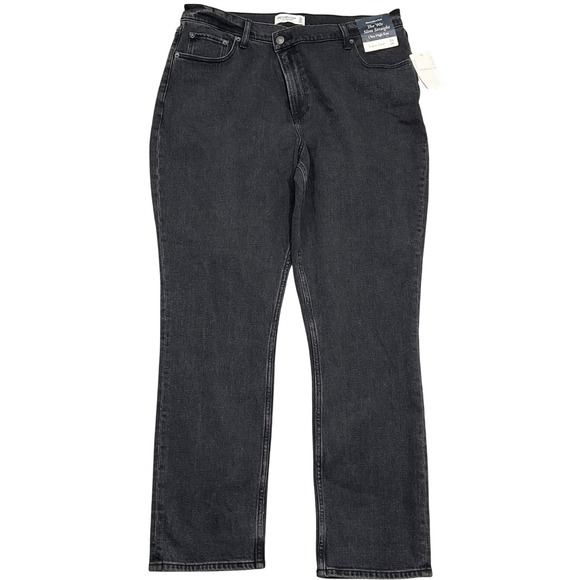 Abercrombie‎ & Fitch Jeans Women 16/33 Black 90s Slim Straight Ultra High NWT - Picture 1 of 14